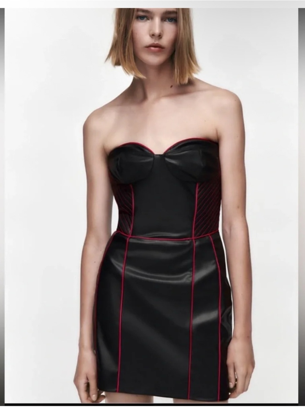 NWT ZARA BLACK FAUX LEATHER CORSET MINI DRESS Size L